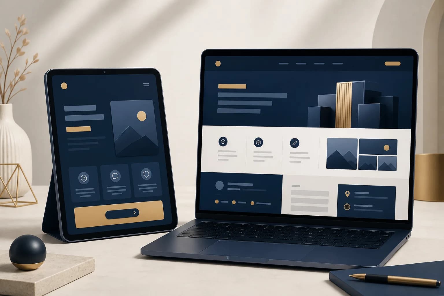Ilustrasi perbandingan landing page dan website profil usaha