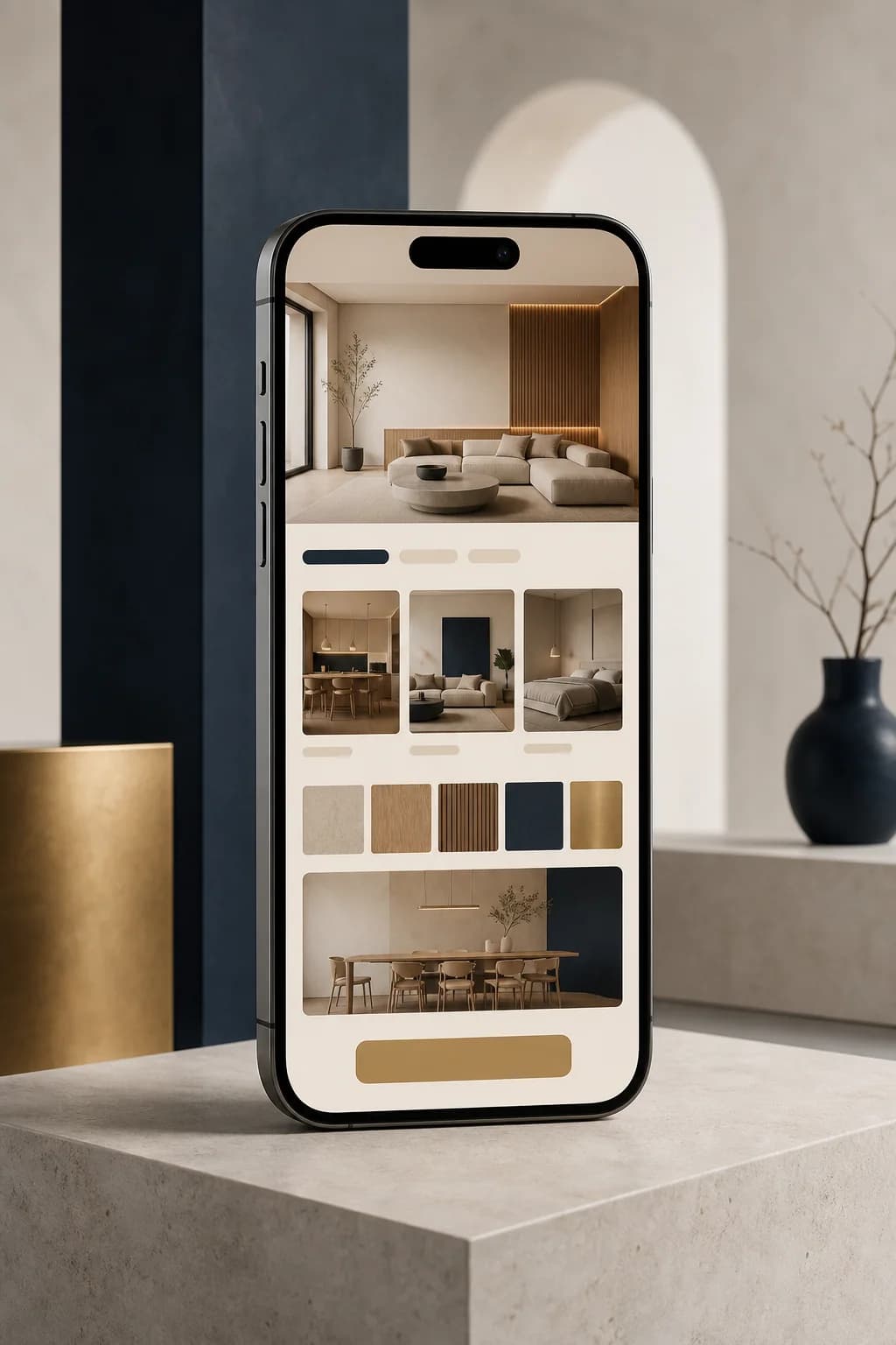 Proyek konsep portofolio interior pada ponsel