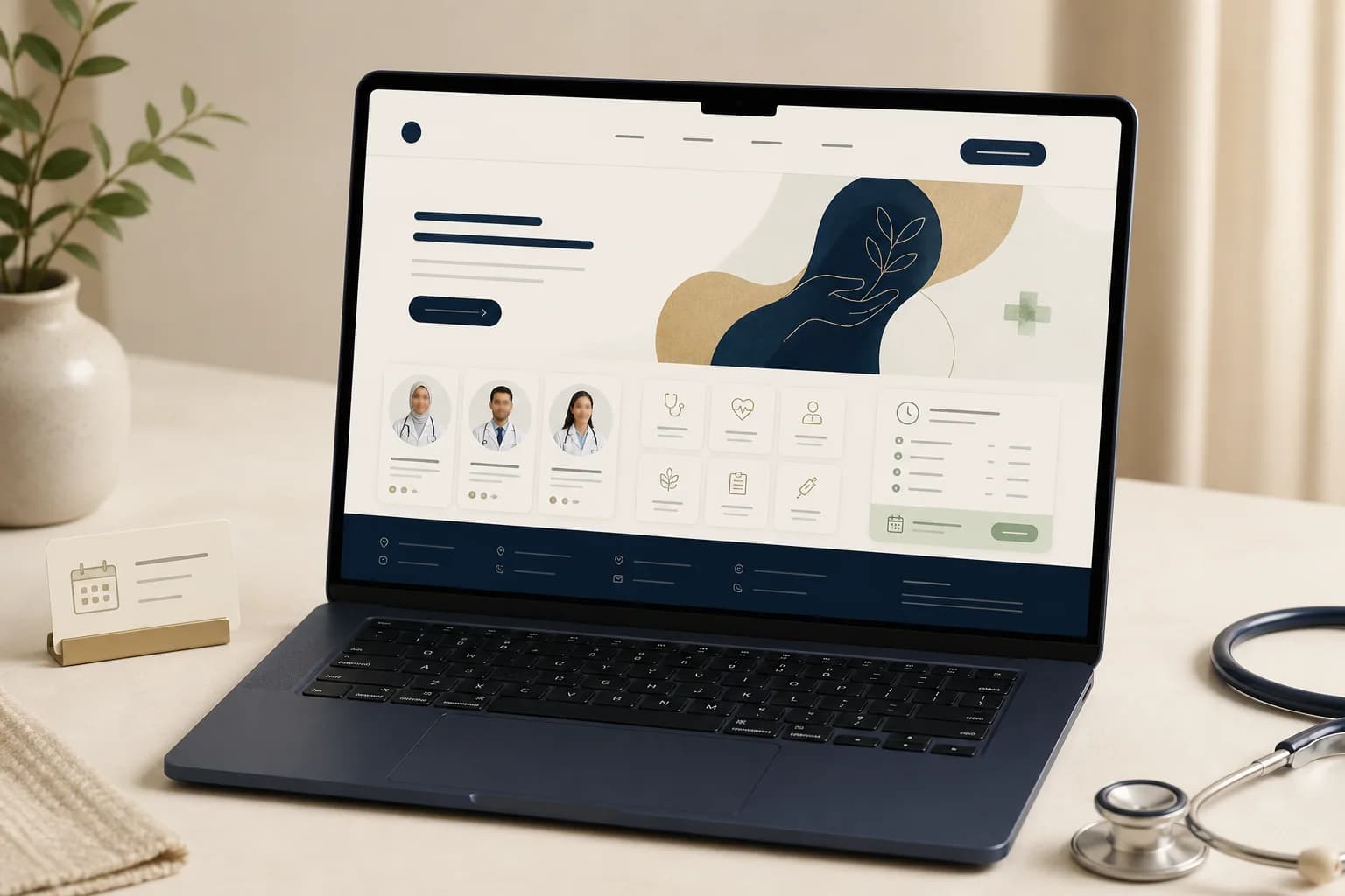 Proyek konsep website klinik dengan tampilan bersih